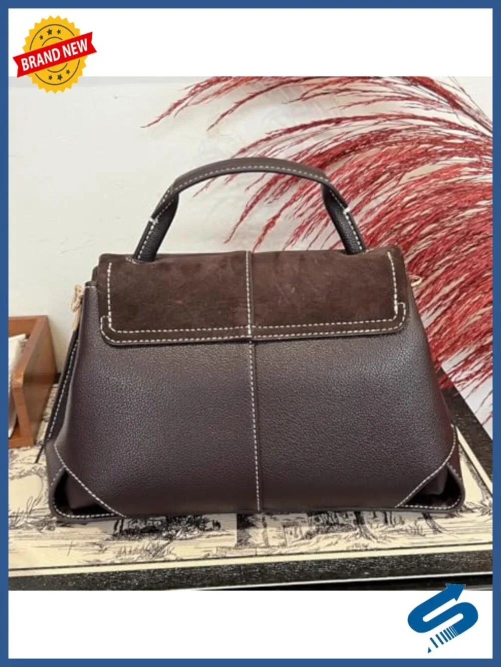 Faux Suede Leather Top Handle Satchel Crossbody Bag with Adjustable Strap